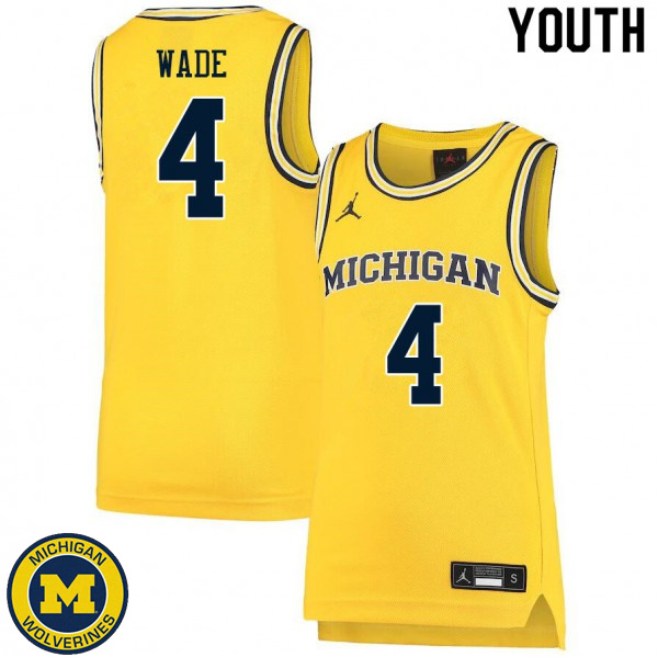 Youth University of Michigan #4 Brandon Wade Yellow Alumni Basketball Jersey